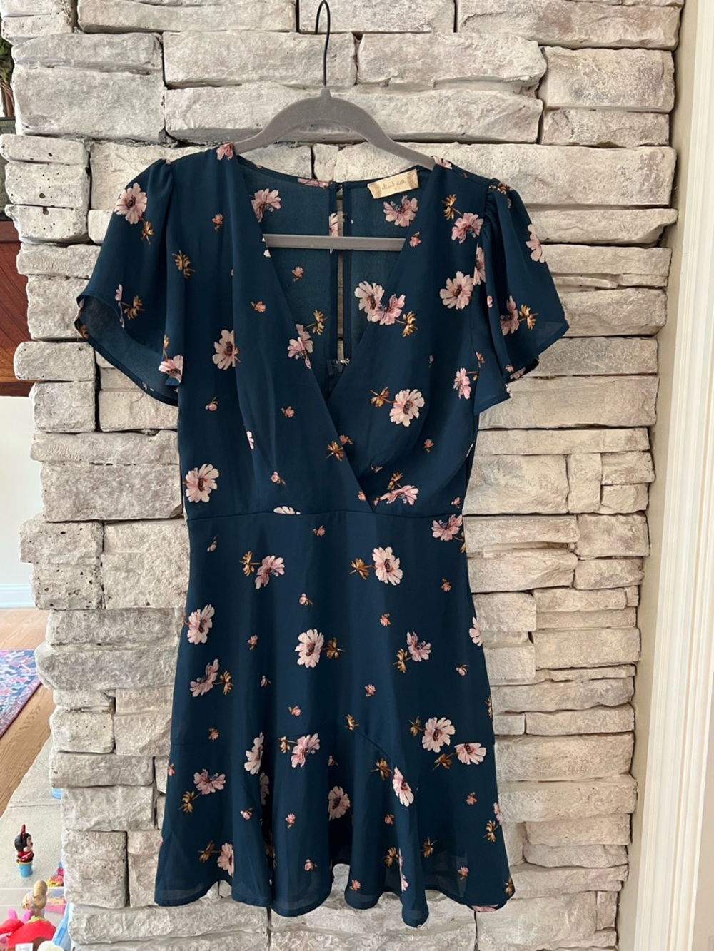 Altar'd State Navy Mini Dress with Pink Floral Print - Picture 1 of 5